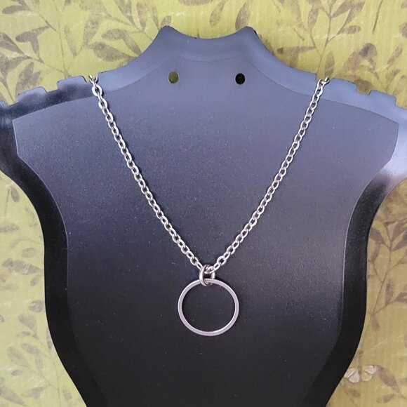 CIRCLE Stainless Steel Charm Chain Necklace 18" Minimalist 14mm round - Picture 10 of 16